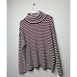 French Connection Women's Evening Wine & White Turtleneck Striped Sweater Size M
